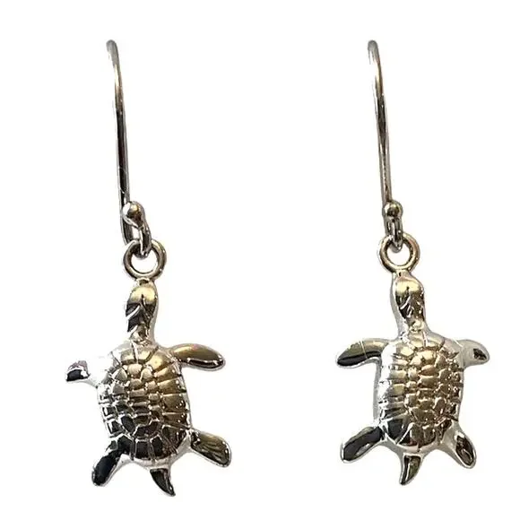 Sea Turtle 1/2 Inch Sterling Silver .925 Dangle Earrings - Picture 2 of 10